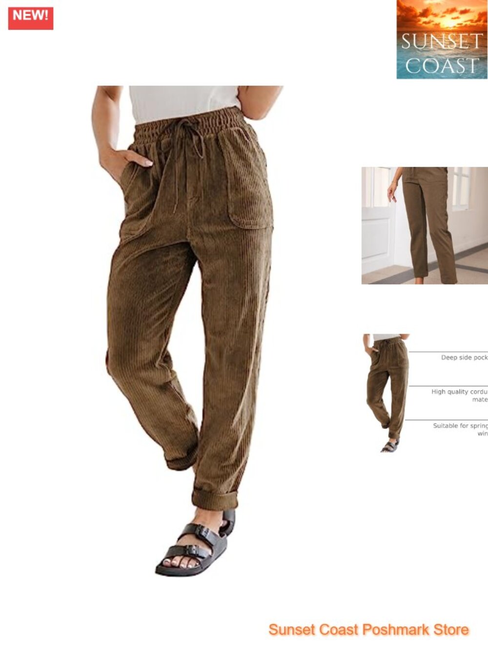 Women's Corduroy Pants High Waist Straight Leg Drawstring Comfy Teacher Pants
